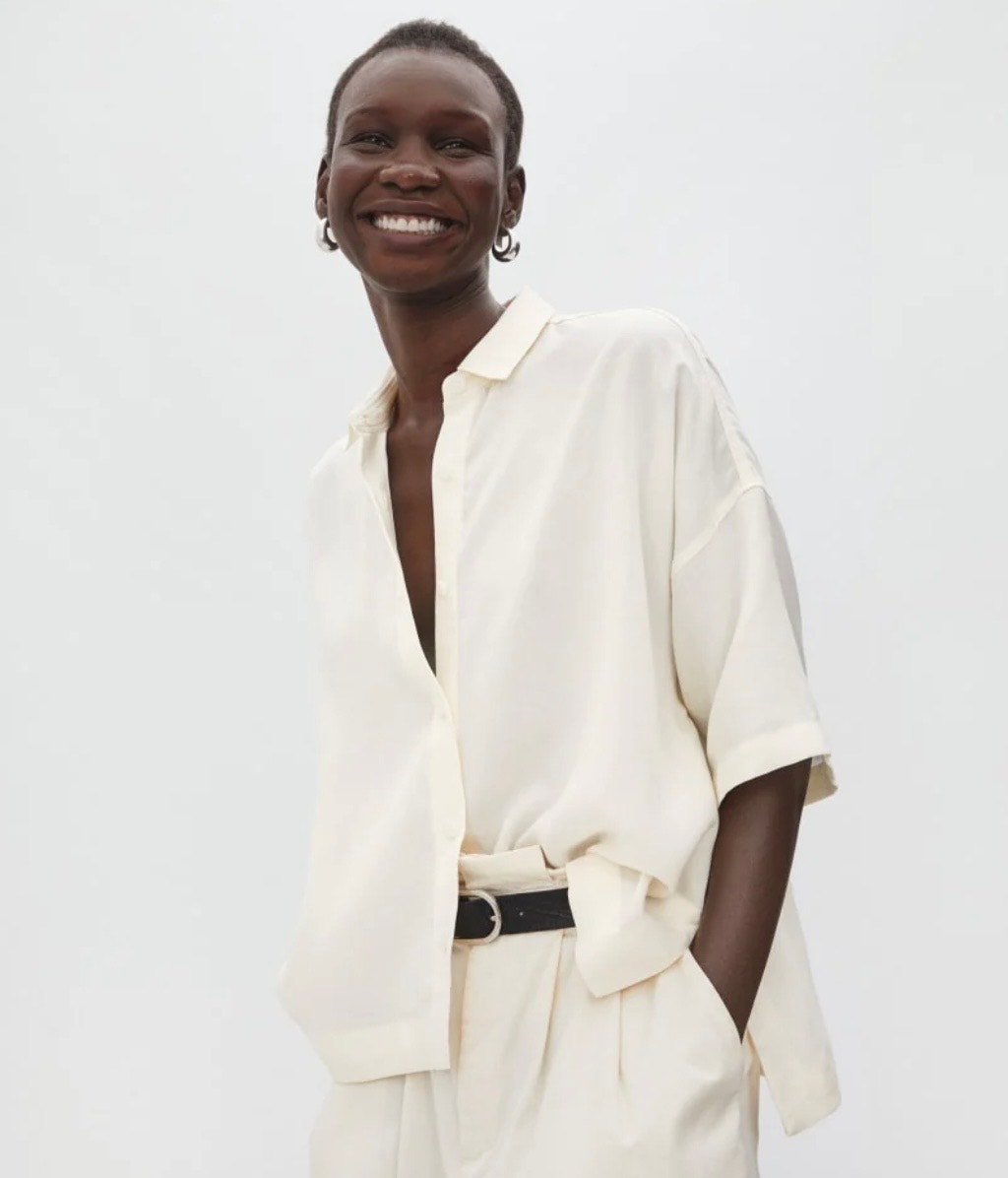 Nwt Everlane Drapey Square Button Up Shirt Women's Small Relaxed Fit Ivory